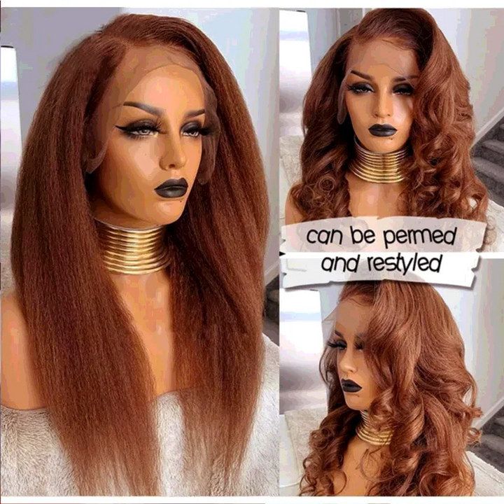Yaki Straight Reddish Colored Wigs Lace Front Wigs Human Hair Wig For Women