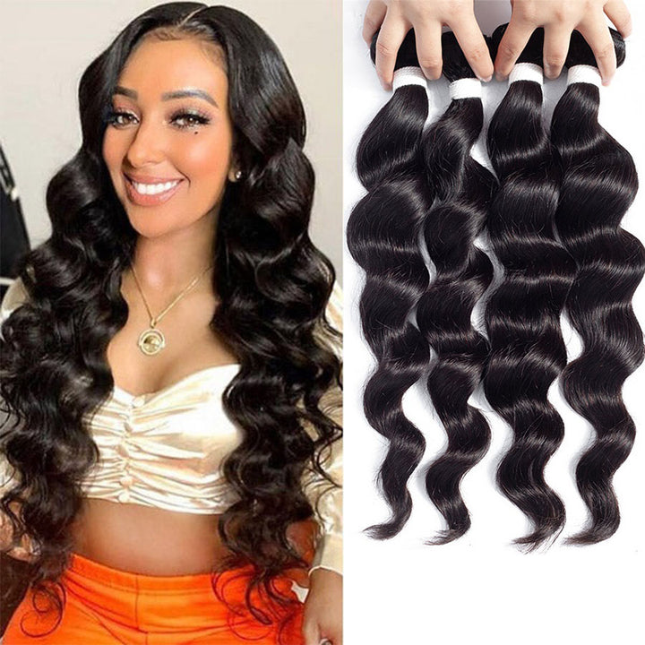 Brazilian Loose Deep Wave 4 Bundles 100% Virgin Hair Extension Bling Hair