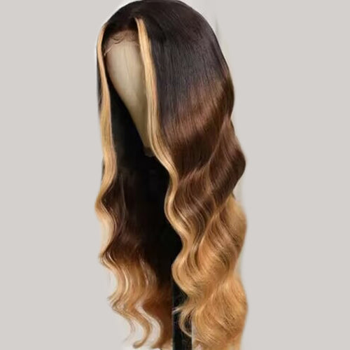 Bling Hair Ombre Honey Brown Highlight Wigs Body Wave Transparent Lace Front Wigs 180% 220% Density