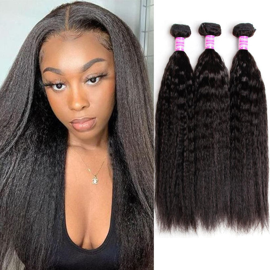 Brazilian Kinky Straight 3 Bundles 100% Human Hair Weave Bundles