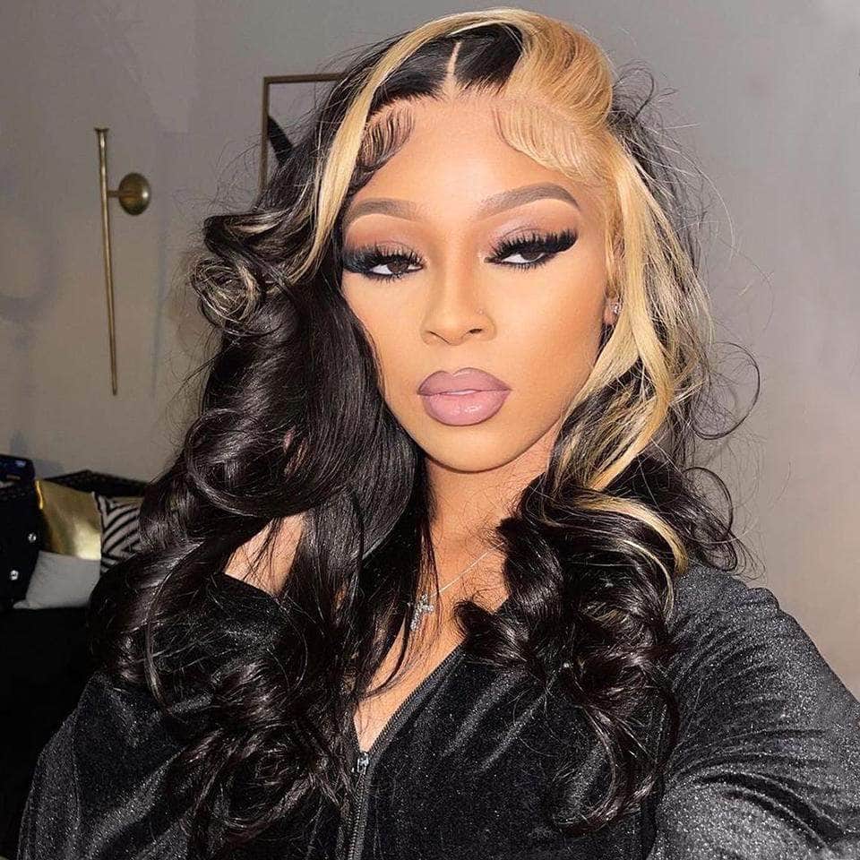 Bling Hair Highlight Virgin Wigs Ombre Brown Body Wave Transparent Lace Front Wigs 13x4 / 4x4 Lace Wigs Human Hair Wigs