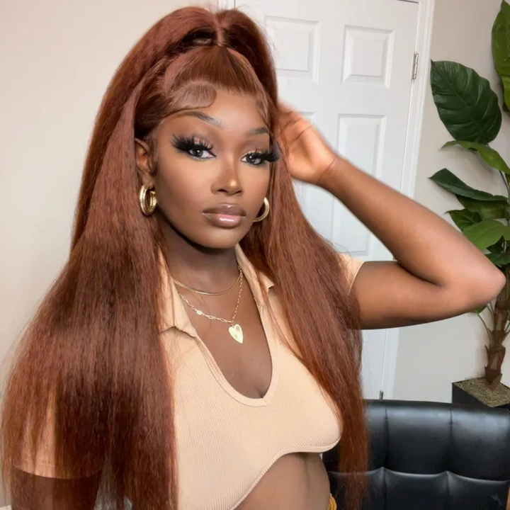 Yaki Straight Reddish Colored Wigs Lace Front Wigs Human Hair Wig For Women