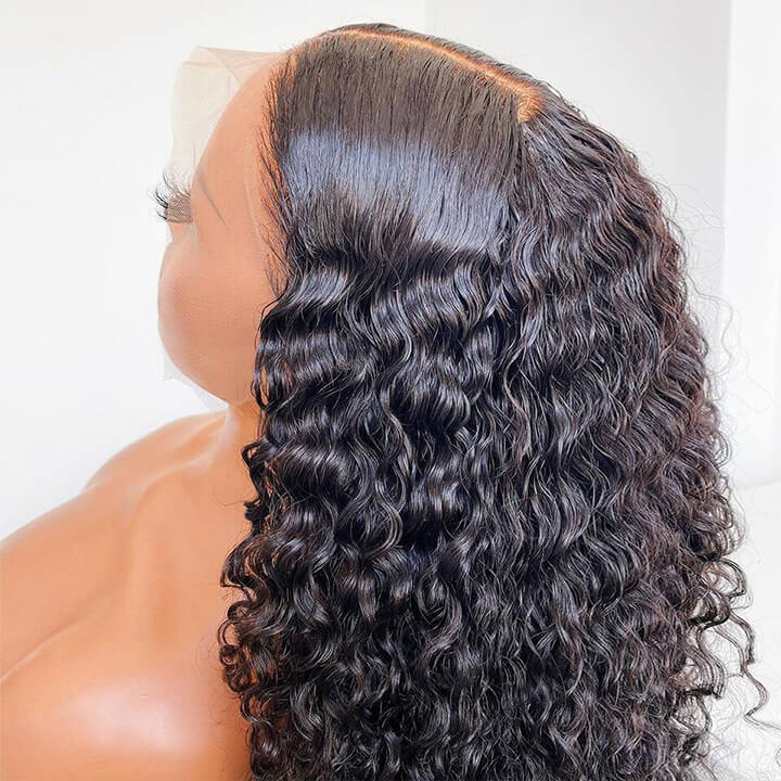 Short Deep Curly Transparent Lace Bob Wigs High Density Human Hair Wig