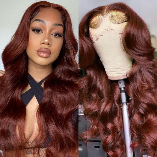 33B Reddish Brown Body Wave Lace Wig Copper Red Lace Front Human Hair Wigs Fall Color Wigs