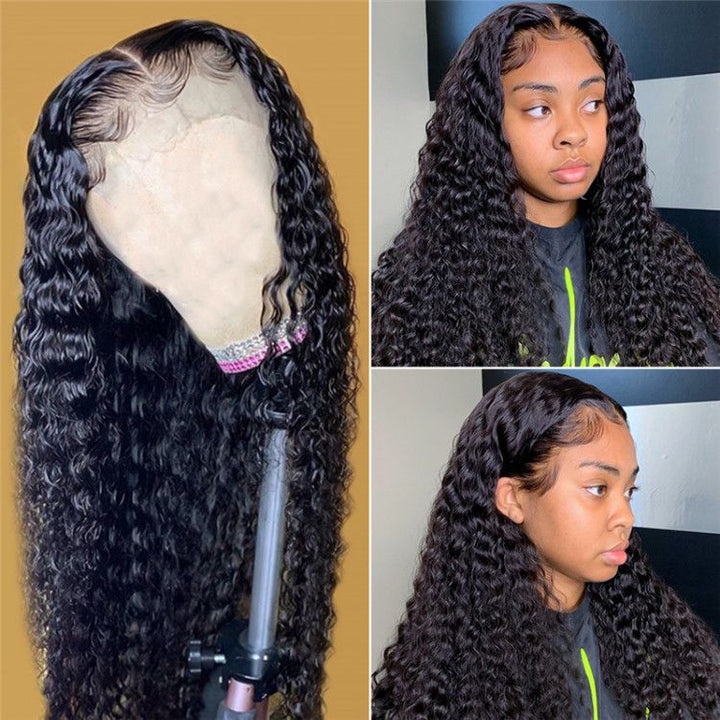 250% High Density Human Hair Wig Deep Curl Lace Front Wigs Pre Plucked Virgin Hair Blinghair