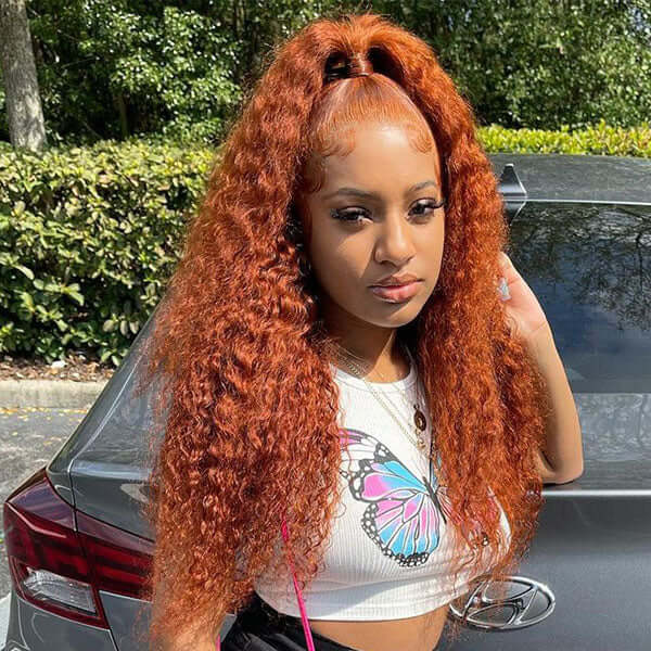 Gorgeous Ginger Color Water Wave Lace Wigs Human Hair Wigs