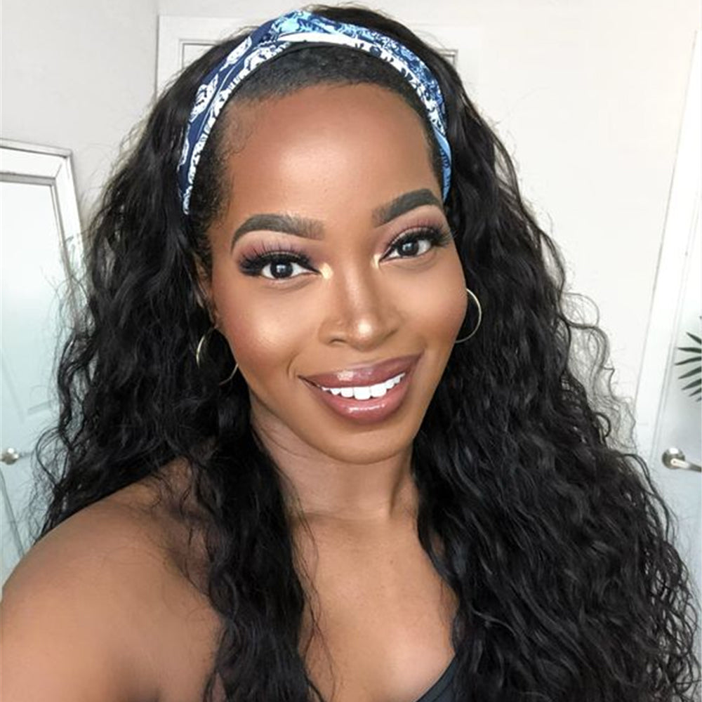 Brazilian Water Wave Glueless Headband Wig 150%&180 Density Natural Color Human Hair Wigs Bling Hair - Bling Hair