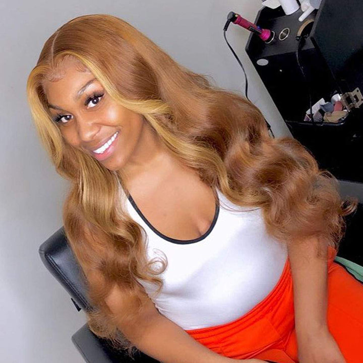 Honey Blonde Mix Brown Highlight Wigs 13x4 / 4x4 Transparent Lace Wigs Body Wave Virgin Hair Pre-Colored Human Hair
