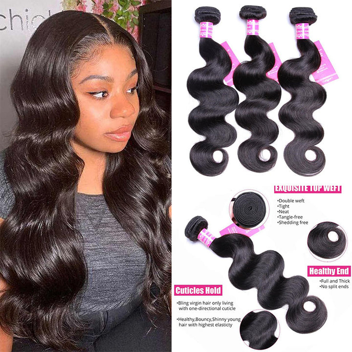 Body Wave 3 Bundles With 4×4 Closure 100% Virgin Hair Blinghair