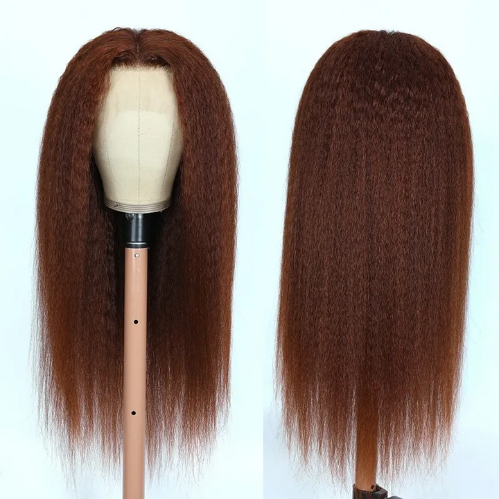 Yaki Straight Reddish Colored Wigs Lace Front Wigs Human Hair Wig For Women