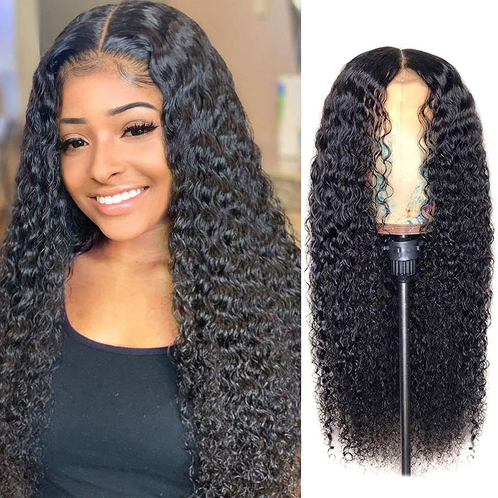 Brazilian Deep Curly Wig 4*4 Transparent Lace Closure Human Hair Wigs bling hair