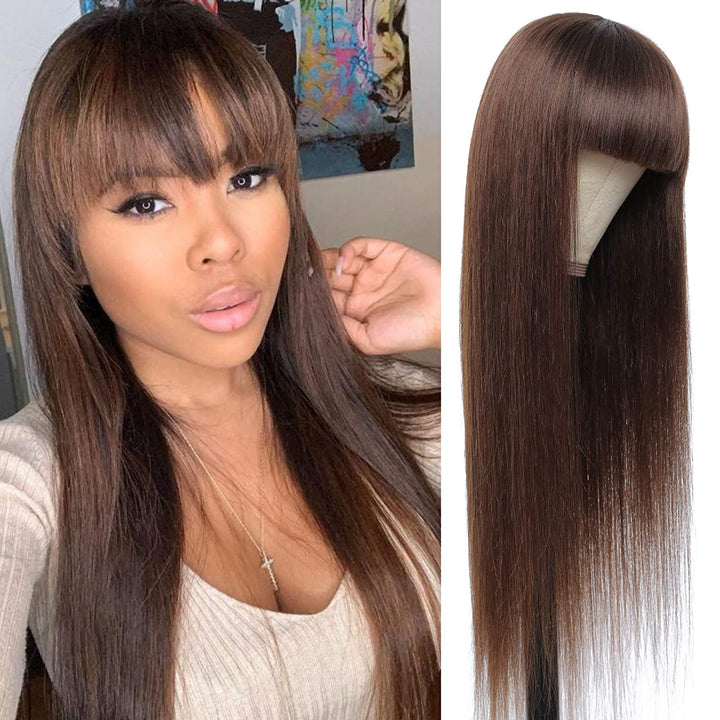 Chocolate color wig with bang