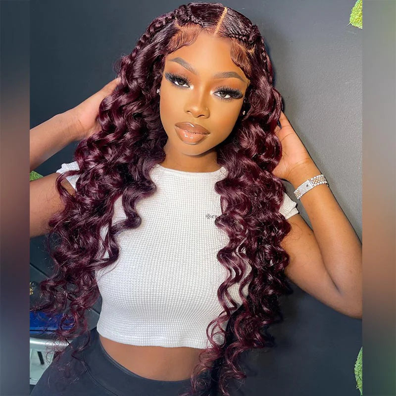 99J Burgundy 13x4 Lace Front Wig Wand Curl