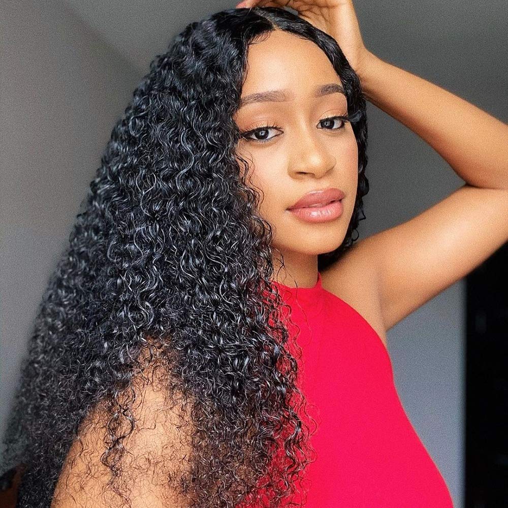 Brazilian Deep Curly Wig 4*4 Transparent Lace Closure Human Hair Wigs bling hair