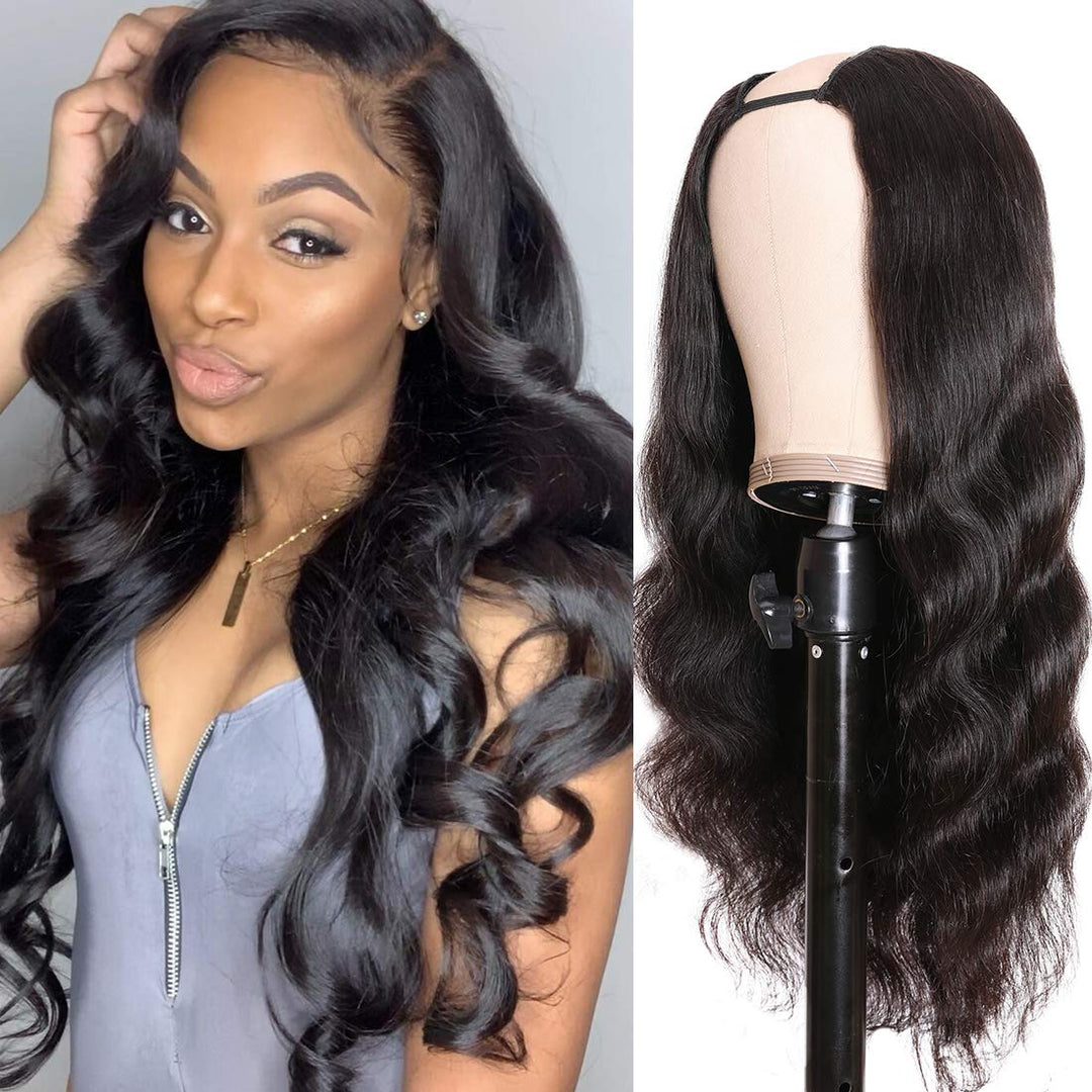 U Part Wigs Human Hair Body Wave Wigs Natural Color Bling Hair