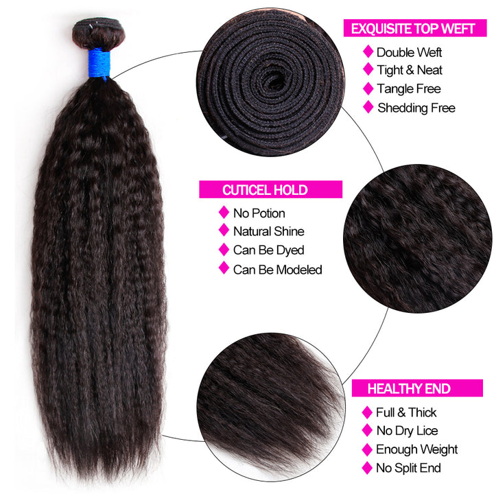 Brazilian Kinky Straight 3 Bundles 100% Human Hair Weave Bundles Remy Hair Extension Bling Hair - Bling Hair