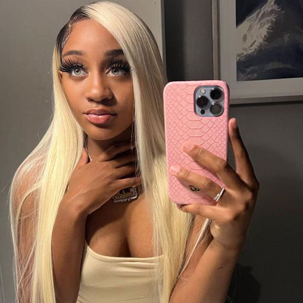 Dark Roots Blonde 13x4 Lace Front 1B613 Straight Human Hair Wig