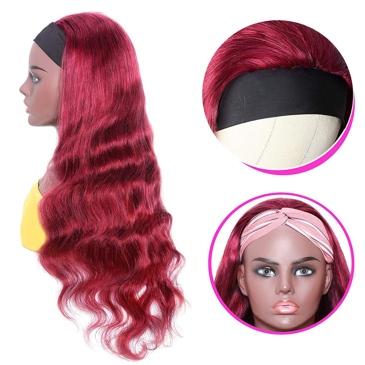 Brazilian Body Wave Wigs 99J Glueless Headband Wigs Human Hair Wigs 180%&220% Density  Bling Hair