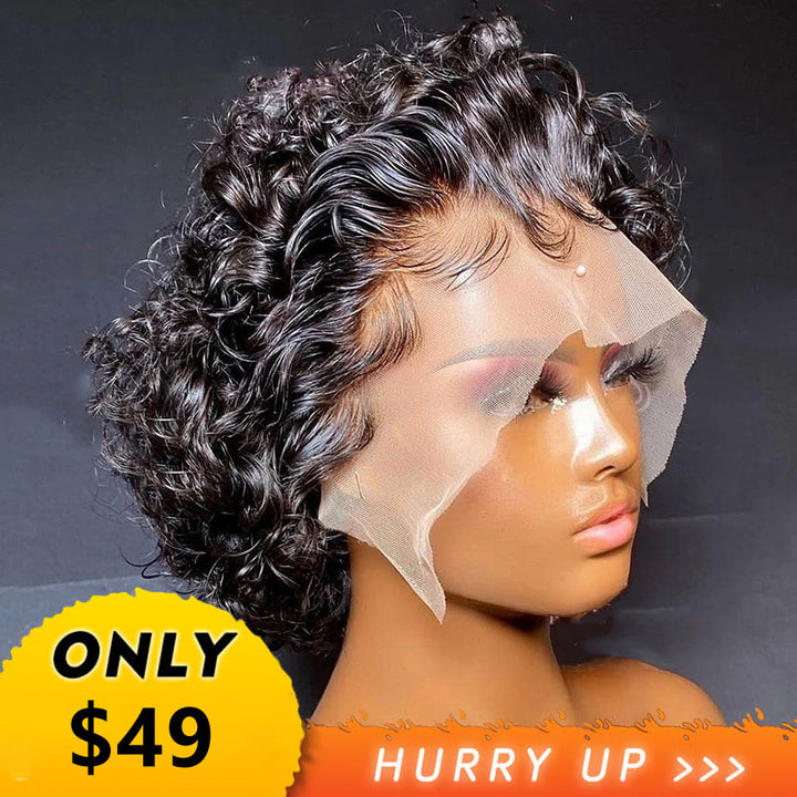 Pixie Cut 13x1 Hairline Lace Wig Spring Curl Short Bob Human Hair Wigs