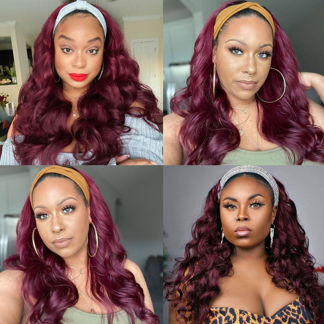 Brazilian Body Wave Wigs 99J Glueless Headband Wigs Human Hair Wigs 180%&220% Density  Bling Hair
