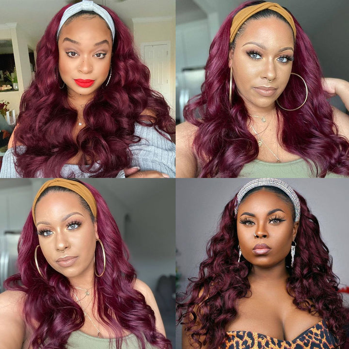 Brazilian Body Wave Wigs 99J Glueless Headband Wigs Human Hair Wigs 180%&220% Density  Bling Hair