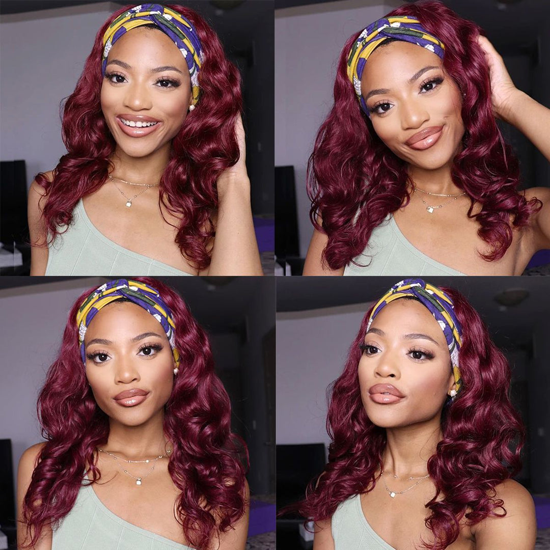 Brazilian Body Wave Wigs 99J Glueless Headband Wigs Human Hair Wigs 180%&220% Density  Bling Hair