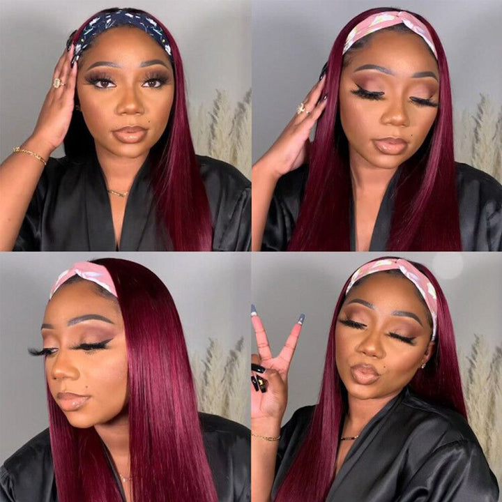 Brazilian Straight Wigs 99J Glueless Headband Wigs Human Hair Wigs 180% 220% Density Bling Hair