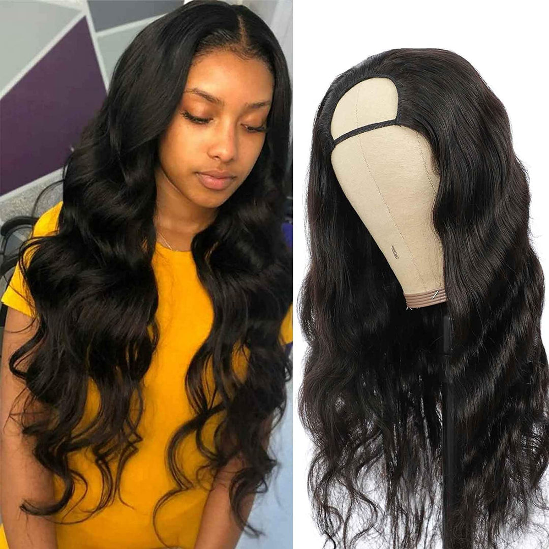 U Part Wigs Human Hair Body Wave Wigs Natural Color Bling Hair