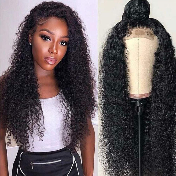 Brazilian Deep Curly Wig 4*4 Transparent Lace Closure Human Hair Wigs bling hair