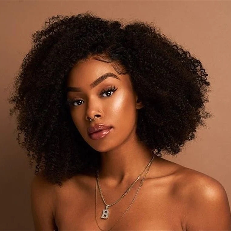 Afro Kinky Curly Natural Color Curly Wig 13x4 Lace Frontal Virgin Human Hair Wigs