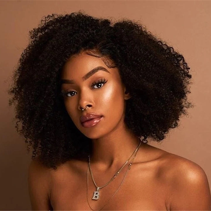 Afro Kinky Curly Natural Color Curly Wig 13x4 Lace Frontal Virgin Human Hair Wigs