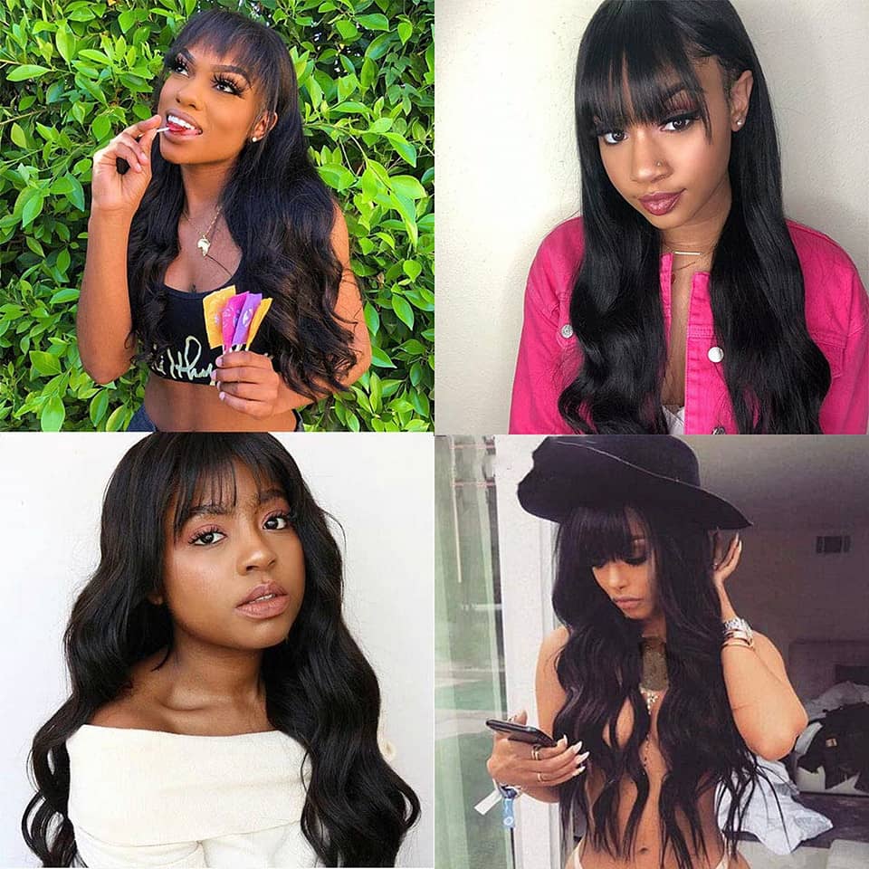 Brazilian Body Wave Human Hair Wigs With Neat Bangs Glueless Super Affordable Machine Made Virgin Hair Wig Bling Hair