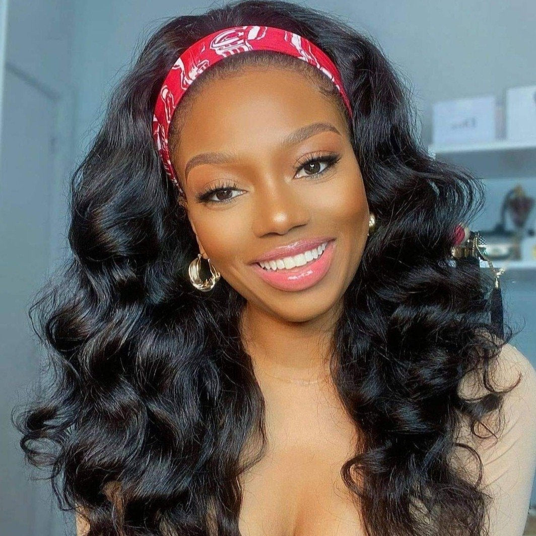 Body Wave Glueless Headband Wig 180%&220% Density Human Hair Wigs Bling Hair