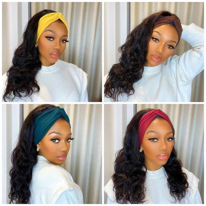 Body Wave Glueless Headband Wig 180%&220% Density Human Hair Wigs Bling Hair