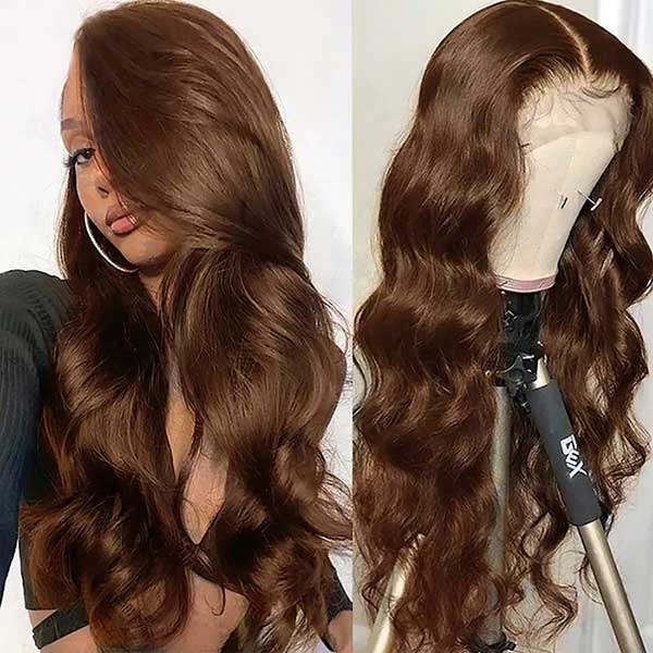 16-30 Inch Chocolate Brown 13x4 Lace Front Human Hair Body Wave Wig
