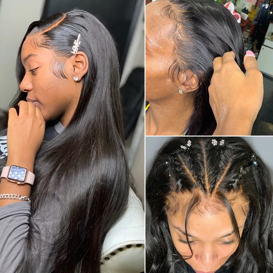 Pelucas delanteras de encaje transparente 13x6 Recto / Onda del cuerpo 100% Peluca de cabello humano 