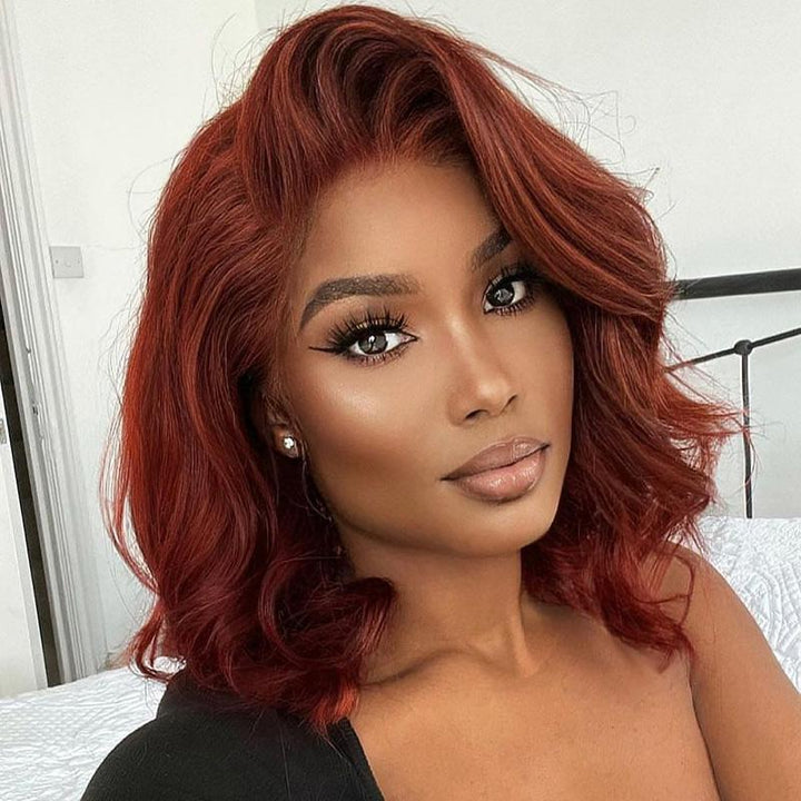 Reddish Brown Auburn Copper Color Human Hair Straight Short Bob Wig