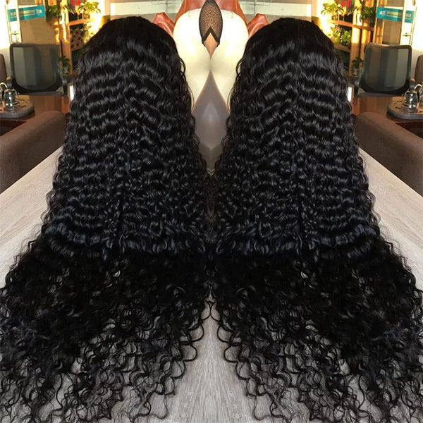 Blinghair Pull Go 42Inch Deep Curly HD Lace Front Human Hair Wigs 250% Density