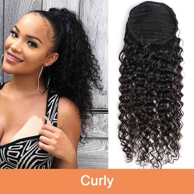 Drawstring Ponytail Human Hair Extensions With Clip