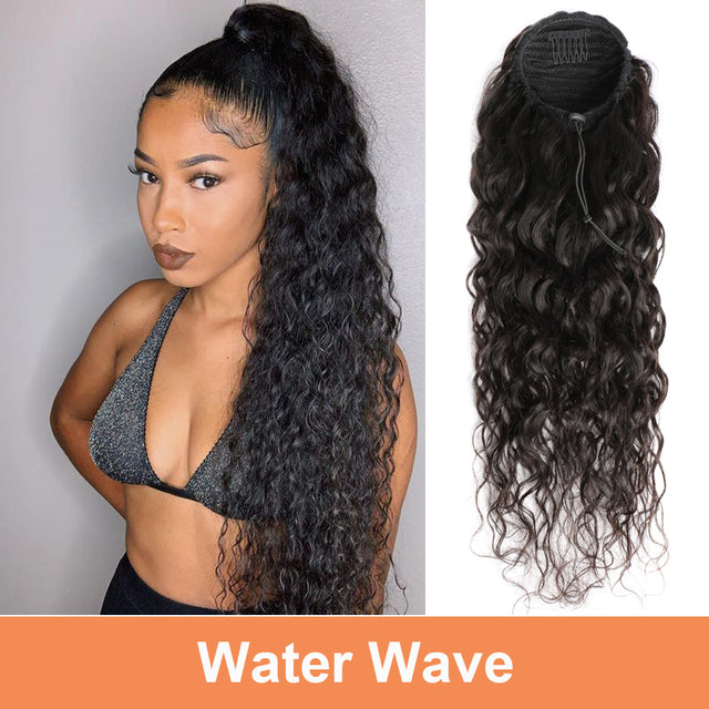 Drawstring Ponytail Human Hair Extensions With Clip