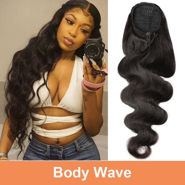 Drawstring Ponytail Human Hair Extensions With Clip
