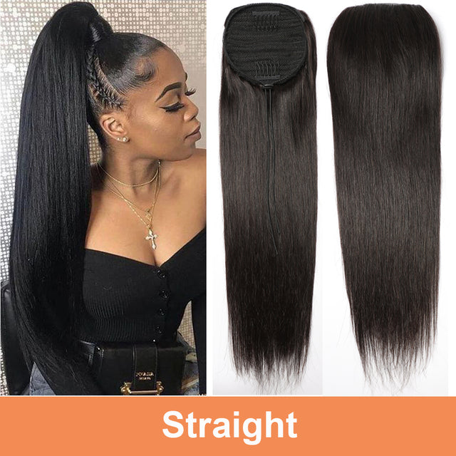 Drawstring Ponytail Human Hair Extensions With Clip