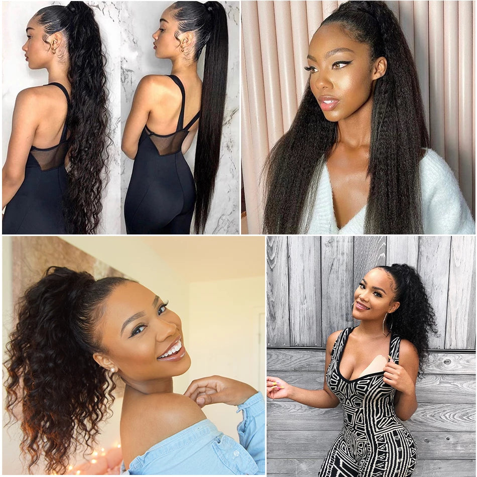 Drawstring Ponytail Human Hair Extensions With Clip