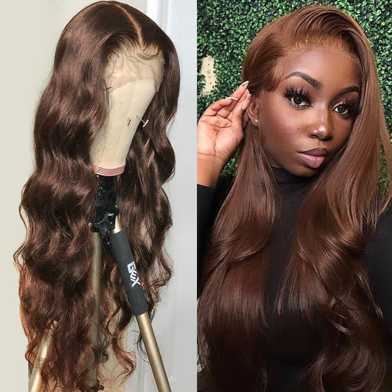 16-30 Inch Chocolate Brown 13x4 Lace Front Human Hair Body Wave Wig