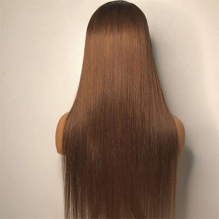 Chocolate Straight Transparent Lace Frontal Wig Pre Plucked With Baby Hair