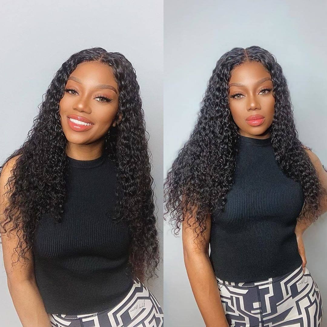 Brazilian Deep Curly Wig 4*4 Transparent Lace Closure Human Hair Wigs bling hair