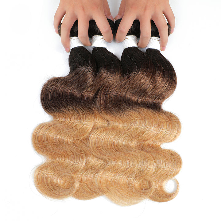 Ombre Straight / Body Wave Human Hair Bundles 3 Tones 1B427 Colored Hair Extensions