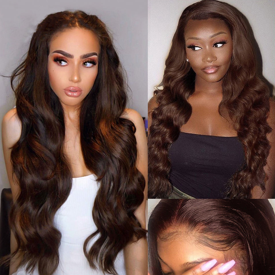 16-30 Inch Chocolate Brown 13x4 Lace Front Human Hair Body Wave Wig