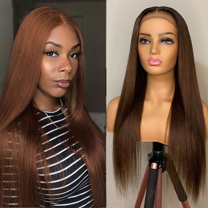 Chocolate Straight Transparent Lace Frontal Wig Pre Plucked With Baby Hair