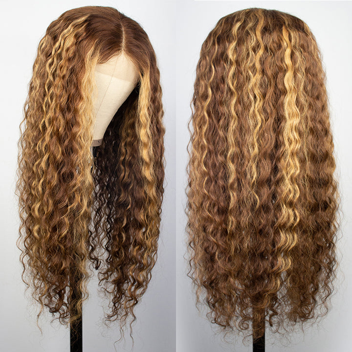 Bling Hair Honey Blonde Highlight Pre Plucked 13x4  / 4x4 Lace Wigs Ombre Color Long Curly Human Hair Wigs